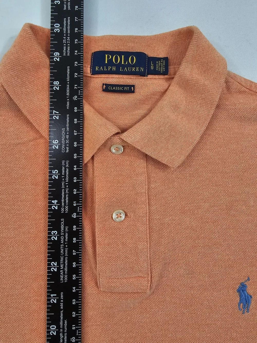 Polo‎ Ralph Lauren Classic Fit Polo Men's L Orange Short Sleeve Blue Logo Shirt